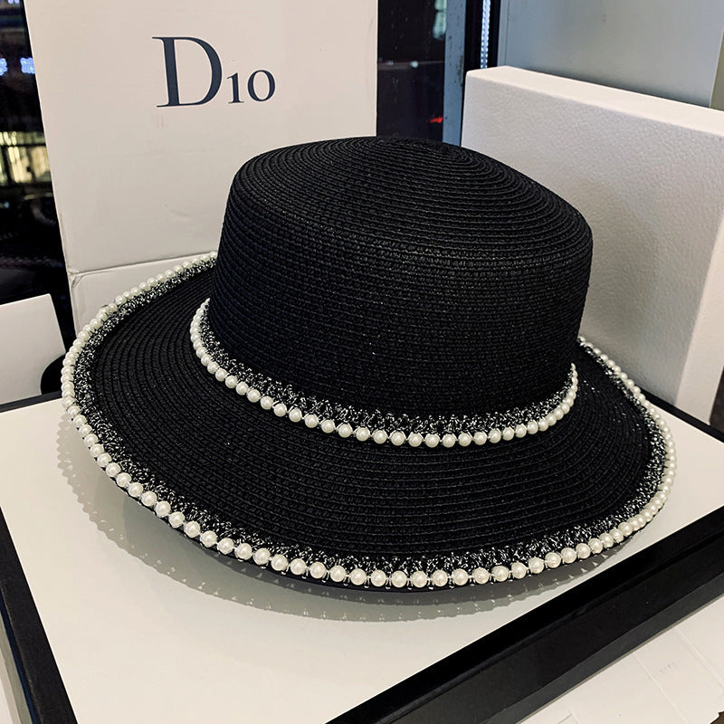 Pearl Straw Hat Women Seaside Sun Hat For Outing Outdoor UV Sun Hat