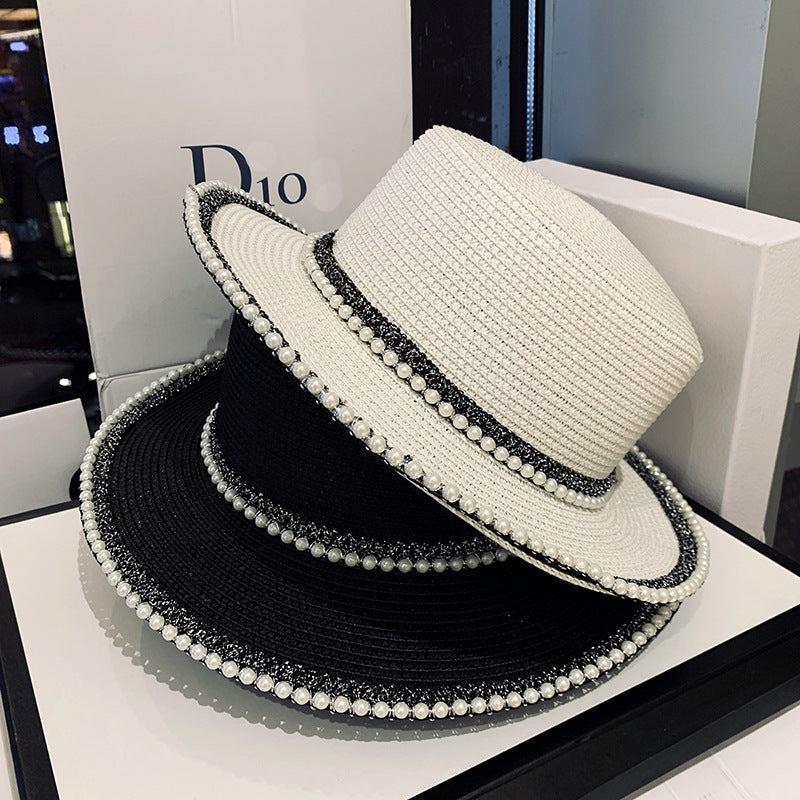 Pearl Straw Hat Women Seaside Sun Hat For Outing Outdoor UV Sun Hat