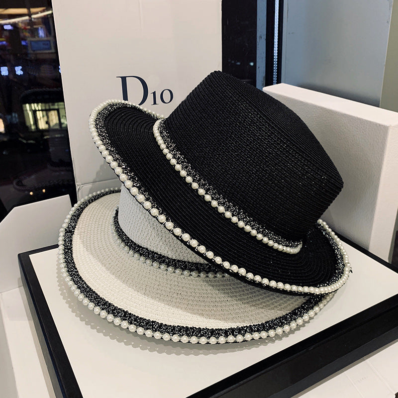 Pearl Straw Hat Women Seaside Sun Hat For Outing Outdoor UV Sun Hat