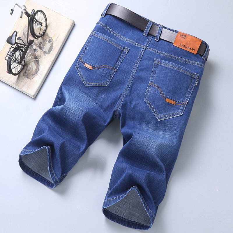 Jeans Shorts Men Elastic Straight Denim Mid Waist Loose Shorts