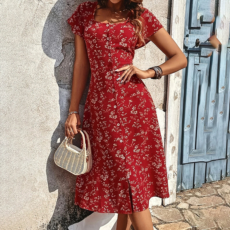 Summer Floral Print Maxi Dress Women