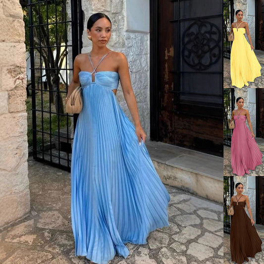 Ins Pleated Sleeveless Sling Dress