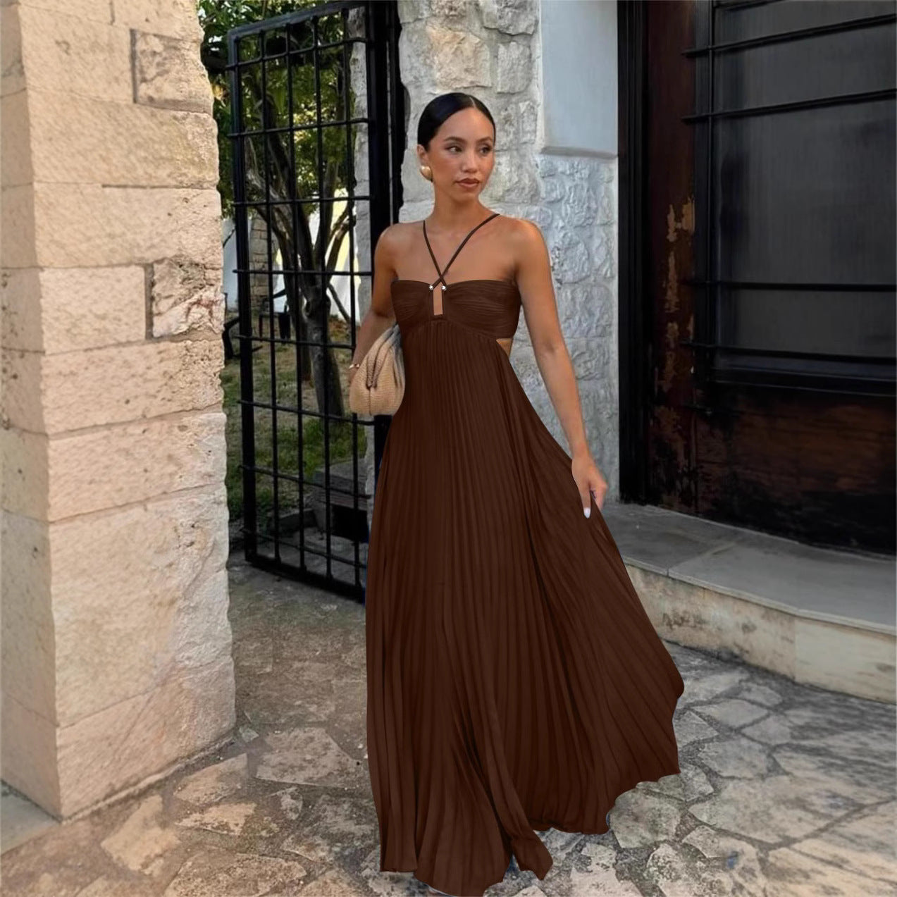 Ins Pleated Sleeveless Sling Dress