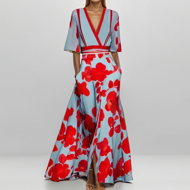 Fashion Print Half-sleeve V-neck Dress