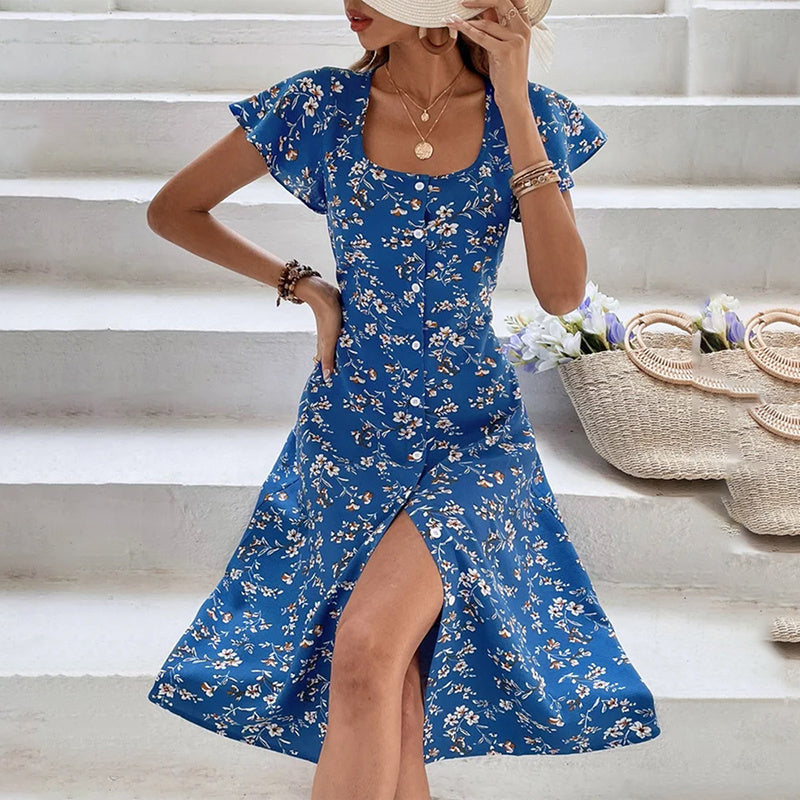 Summer Floral Print Maxi Dress Women