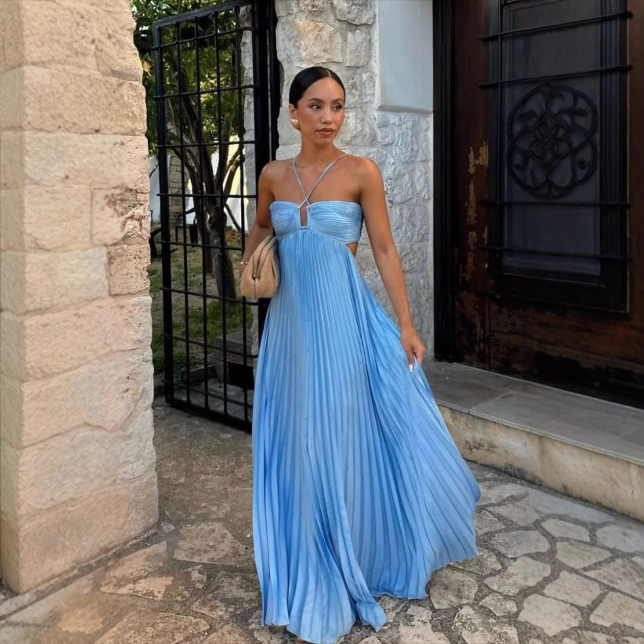 Ins Pleated Sleeveless Sling Dress