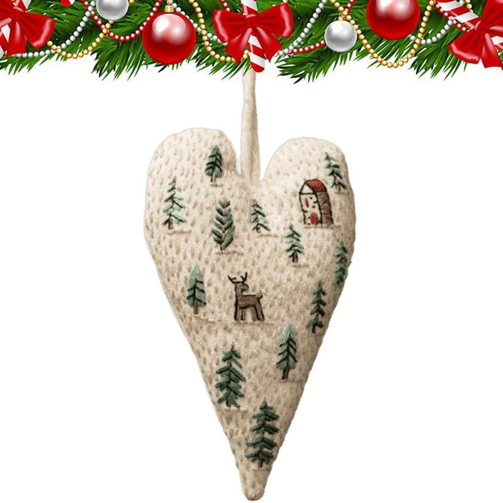 Heart-shaped Embroidery Christmas Decorative Pendant