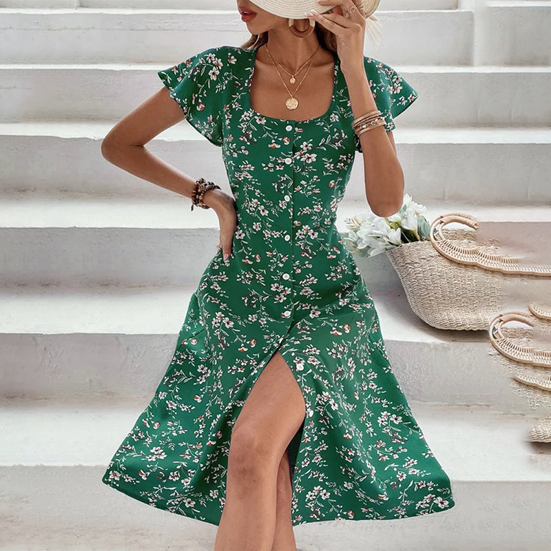 Summer Floral Print Maxi Dress Women