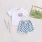 Baby Boy Shorts Short Sleeve Printed Chessboard Plaid Two-piece Set