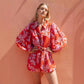 Loose Casual Puff Sleeve Lace-up Linen Jumpsuit For Women
