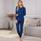 Christmas Long-sleeved Trousers Loungewear Suit Plaid Contrast Color Home Pajamas For Women
