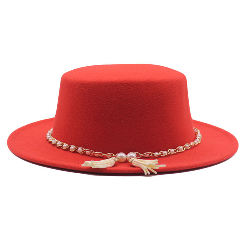 Fashion Flat Brim Top Hat Women Flat Top Woolen Hat