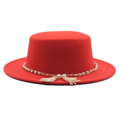 Fashion Flat Brim Top Hat Women Flat Top Woolen Hat