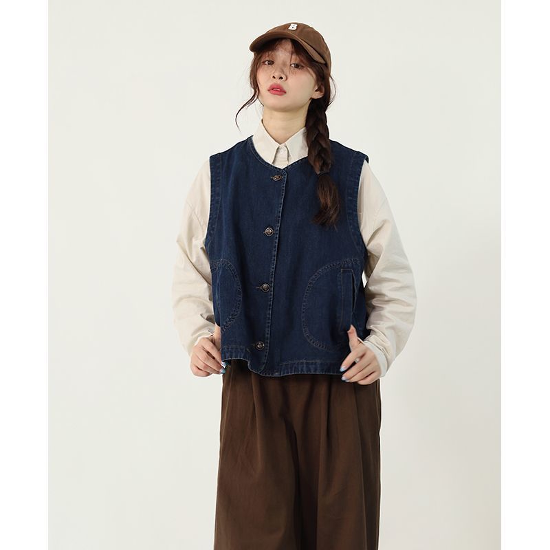 Ins Japanese-style Retro Denim Waistcoat Vest Women
