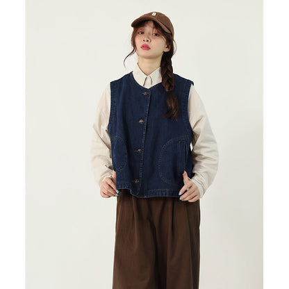 Ins Japanese-style Retro Denim Waistcoat Vest Women