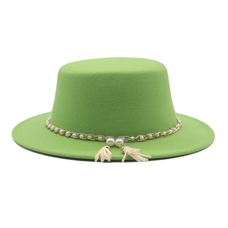 Fashion Flat Brim Top Hat Women Flat Top Woolen Hat