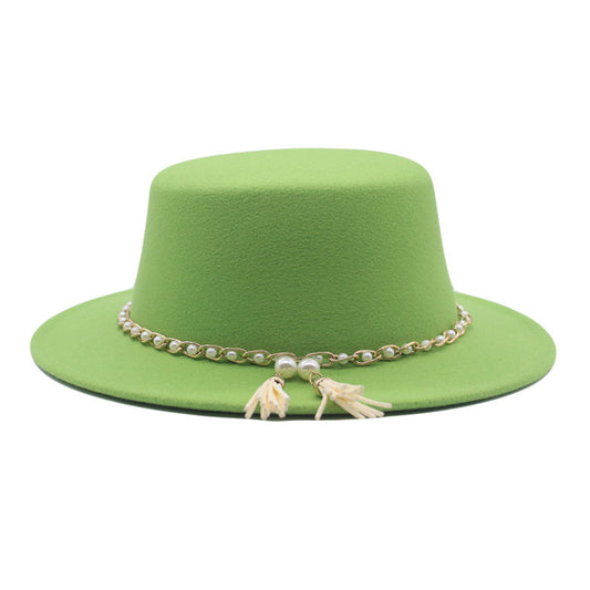 Fashion Flat Brim Top Hat Women Flat Top Woolen Hat