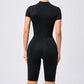 Tight Waist Open Collar Zipper Short Sleeve Yoga Jumpsuit Women