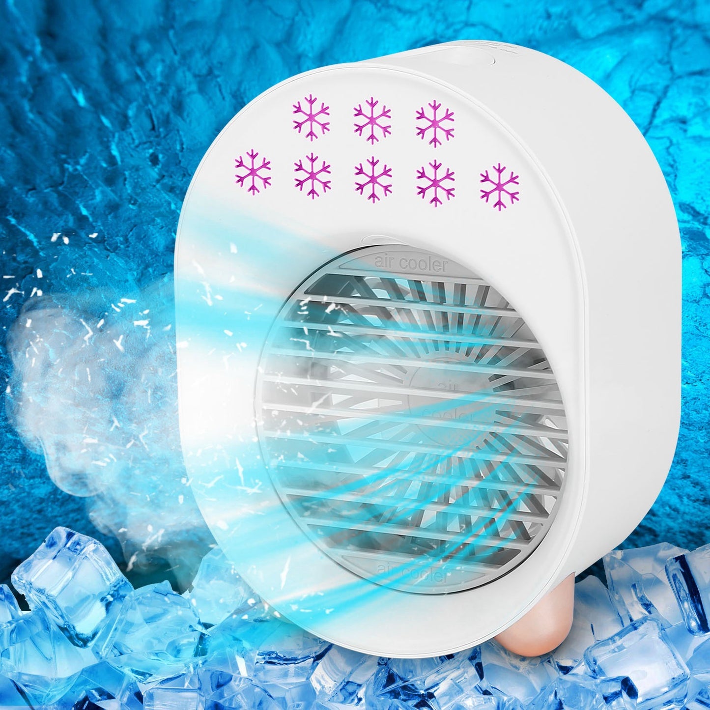 4 In 1 Portable Mini Desktop Air Conditioner Fan Water Mist Cooling Fan USB Rechargeable Humidifier Fan Evaporative Air Cooler 3 Wind Modes Colorful Lights