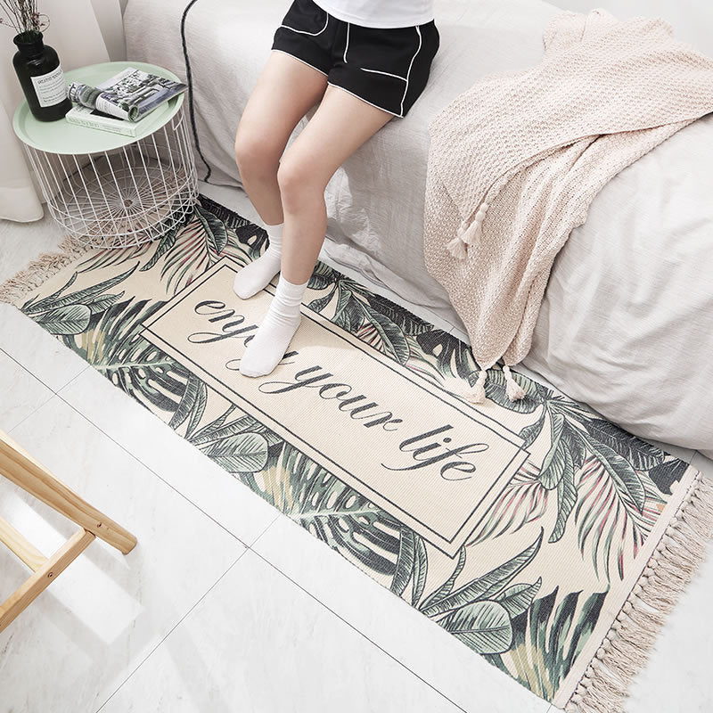 Fringed cotton striped rug