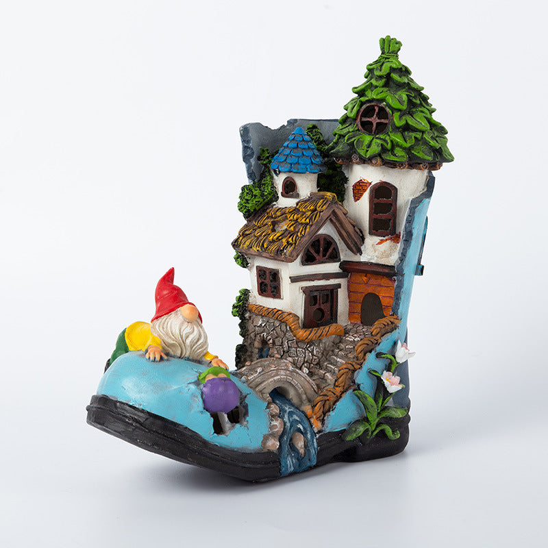Elf Tree House Resin Solar Lamp Ornaments