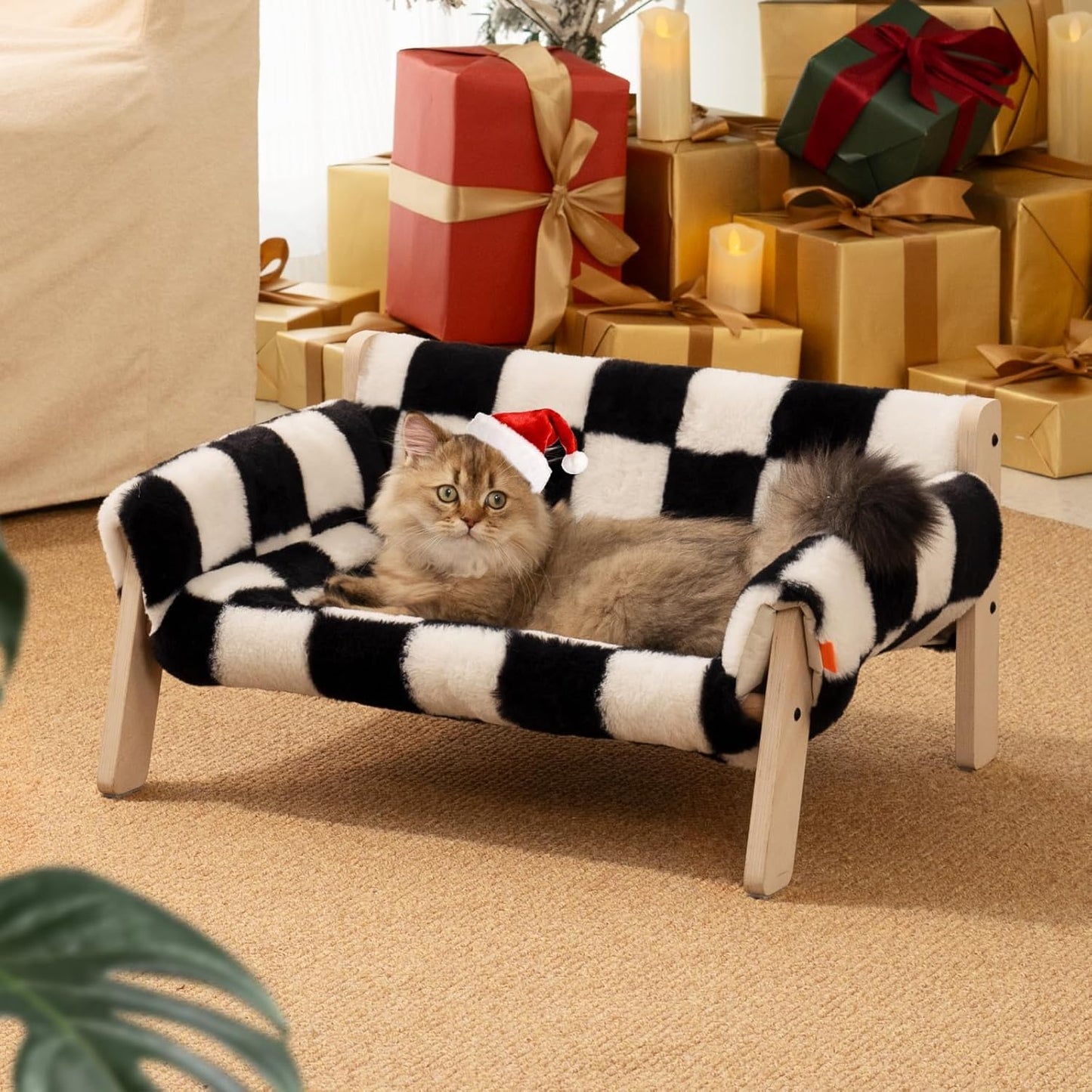 MEWOOFUN Raised Cat Bed With Wooden Legs
