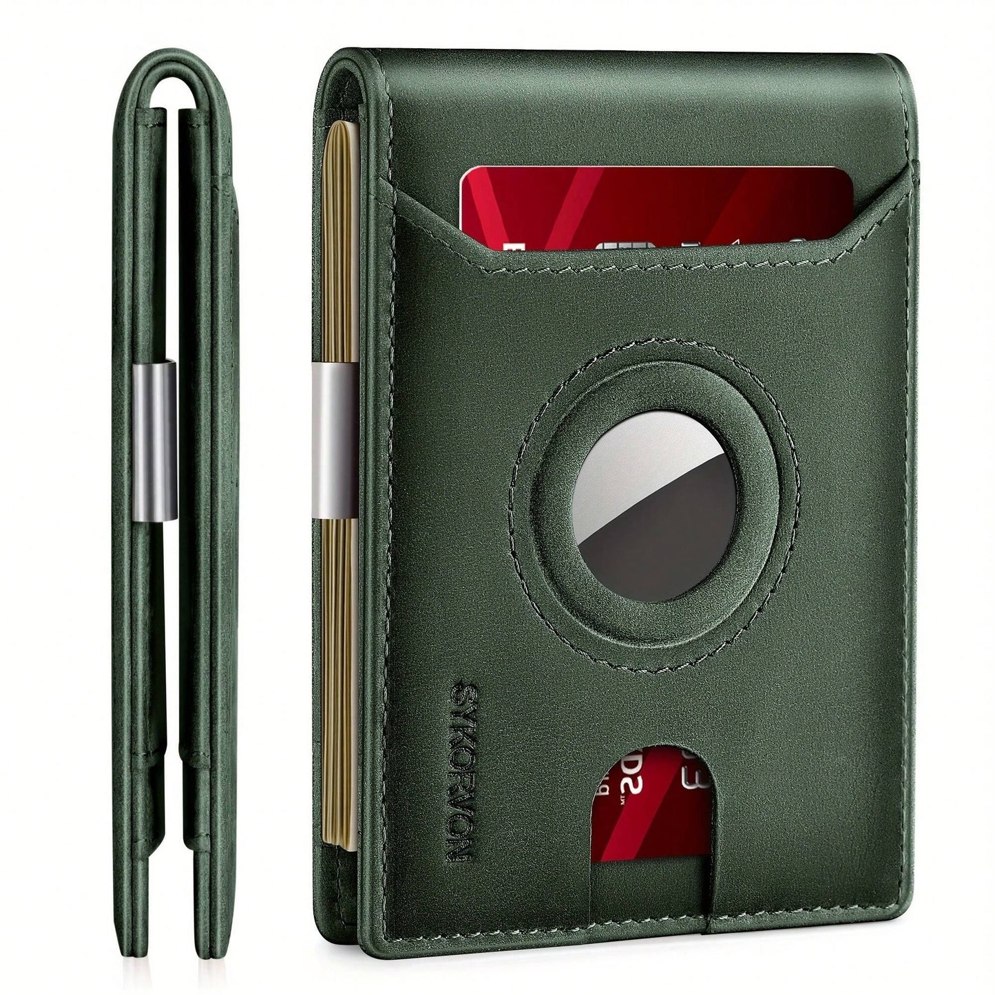 Airtag Wallet Men, Minimalist Front Pocket Wallets With Aritag Holder, Genuine Leather Bifold Slim Wallet, RFID Blocking Wallet For Men Up To 11cards -Air Tag Not Included