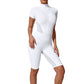 Tight Waist Open Collar Zipper Short Sleeve Yoga Jumpsuit Women