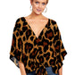New V Neck Blouse Women Leopard Print Shirts Floral Tie Front Blouses Batwing Summer Oversize Ladies Tops