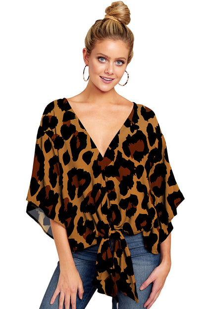 New V Neck Blouse Women Leopard Print Shirts