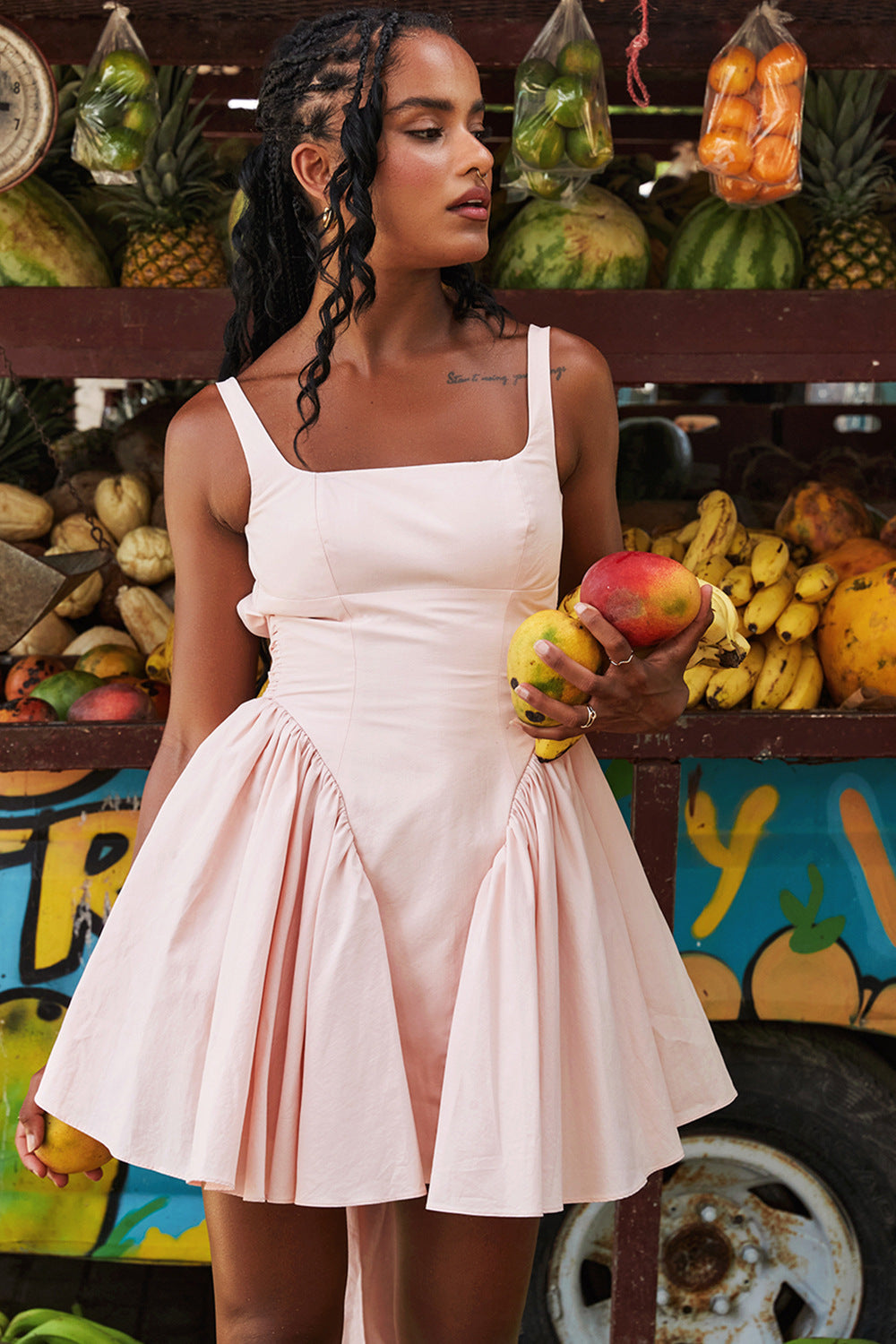 Square Neck Sleeveless Dress With Backless