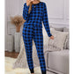 Christmas Long-sleeved Trousers Loungewear Suit Plaid Contrast Color Home Pajamas For Women