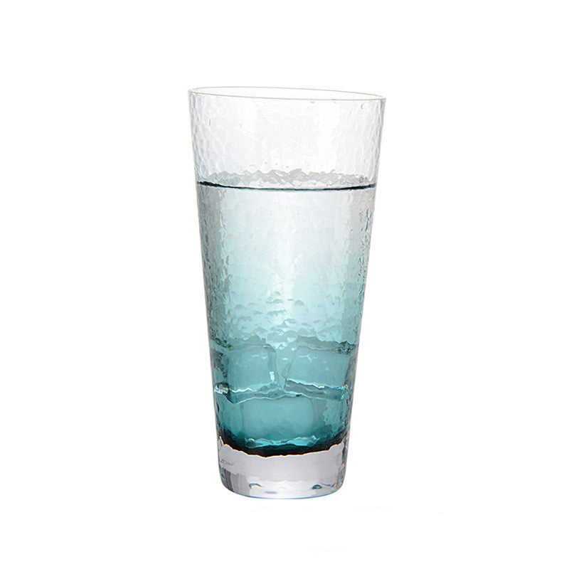 Ink Blue Hammer Patterned Glass Water Cup