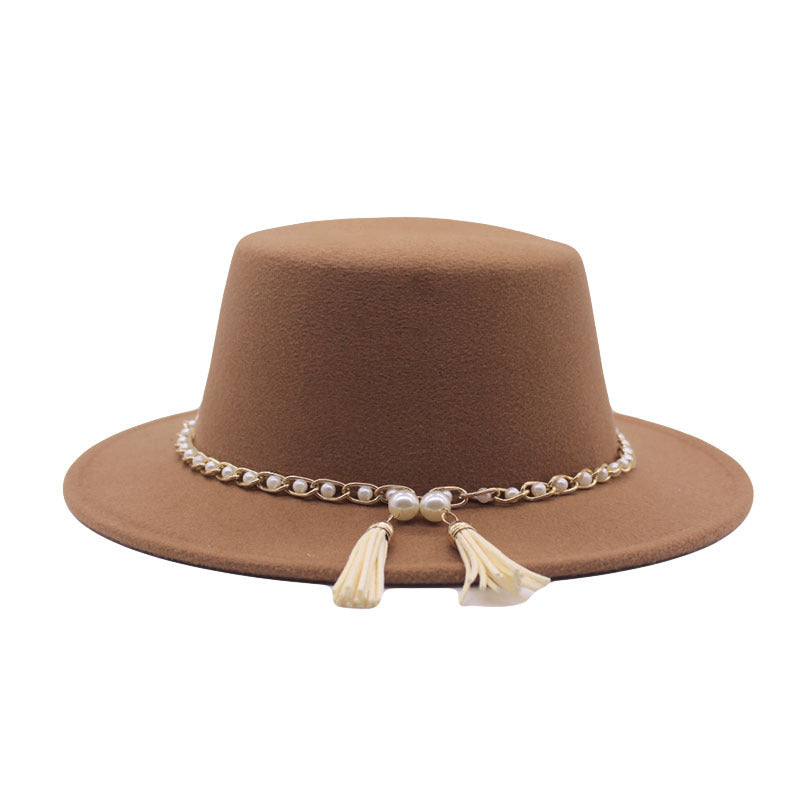 Fashion Flat Brim Top Hat Women Flat Top Woolen Hat