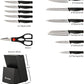 Damascus Pattern 15-Piece Kitchen Knife Set With Block, High Carbon Steel Chef Knife, Includes Sharpener And Scissors, Ergonomic Black Anti-Slip Handle And Red Trim, Perfect For Professionals