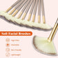 10 Professional Soft Facial Fan Brushes For Mask Mud Cream, Glycolic Peel & Makeup Application - Esthetician Tools With Champagne Finish