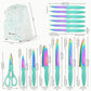 14-Piece Rainbow Colored High Carbon Stainless Steel Kitchen Knife Set, Titanium Coated Blade, Rust-Free & Super Sharp, Flatware Set With Wooden Stand & Kitchen Scissors, For Family & Restaurateurs