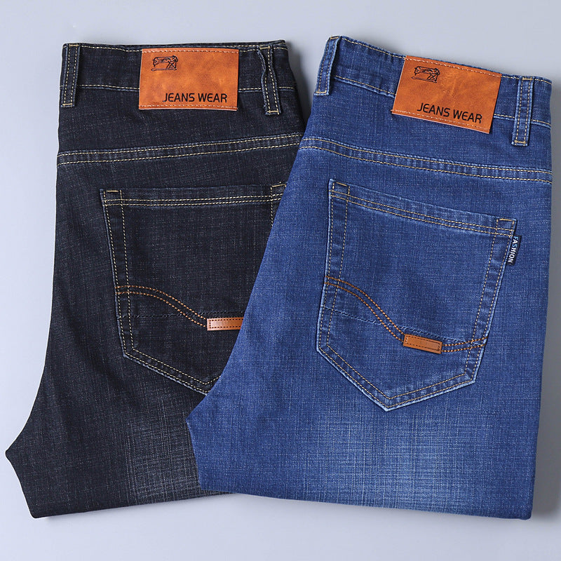 Jeans Shorts Men Elastic Straight Denim Mid Waist Loose Shorts