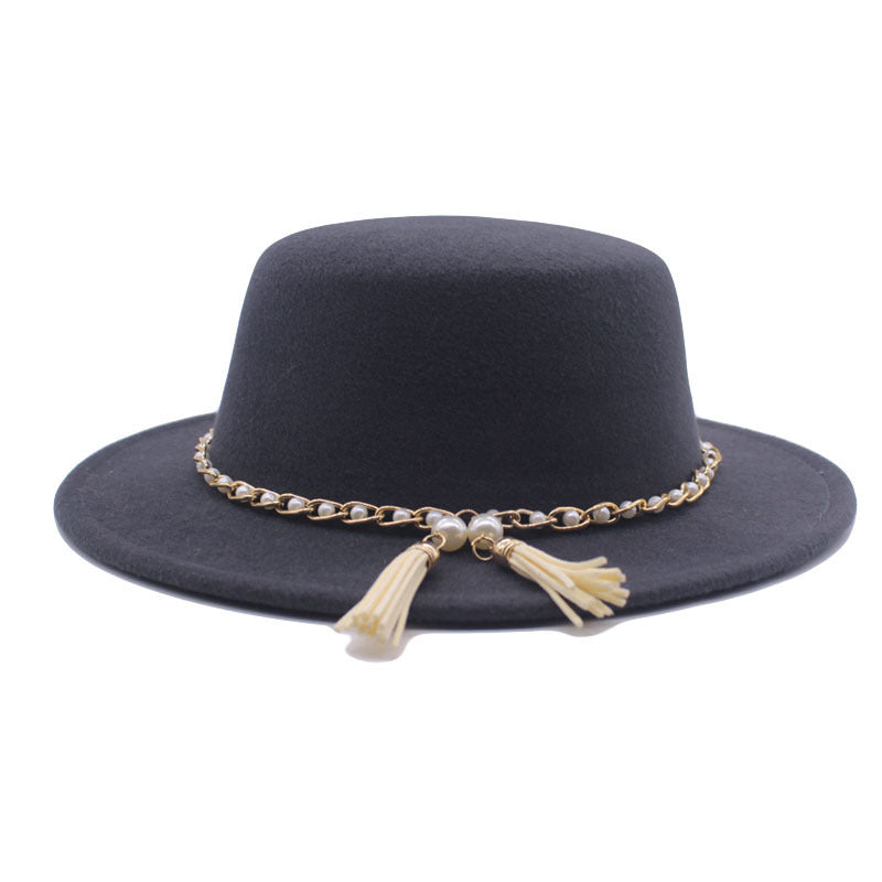 Fashion Flat Brim Top Hat Women Flat Top Woolen Hat