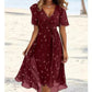 Flowers Printed V-neck Dress Summer A-line Short-sleeved Dresses For Women