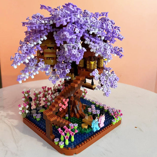Purple Tree House Tiny Particles Puzzle Assembly