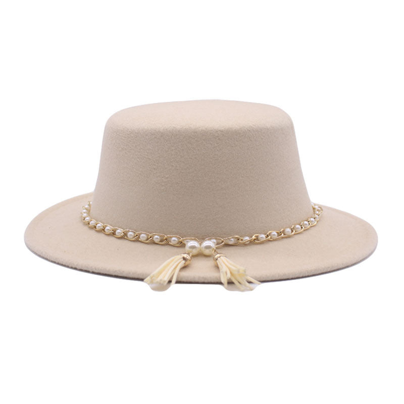 Fashion Flat Brim Top Hat Women Flat Top Woolen Hat