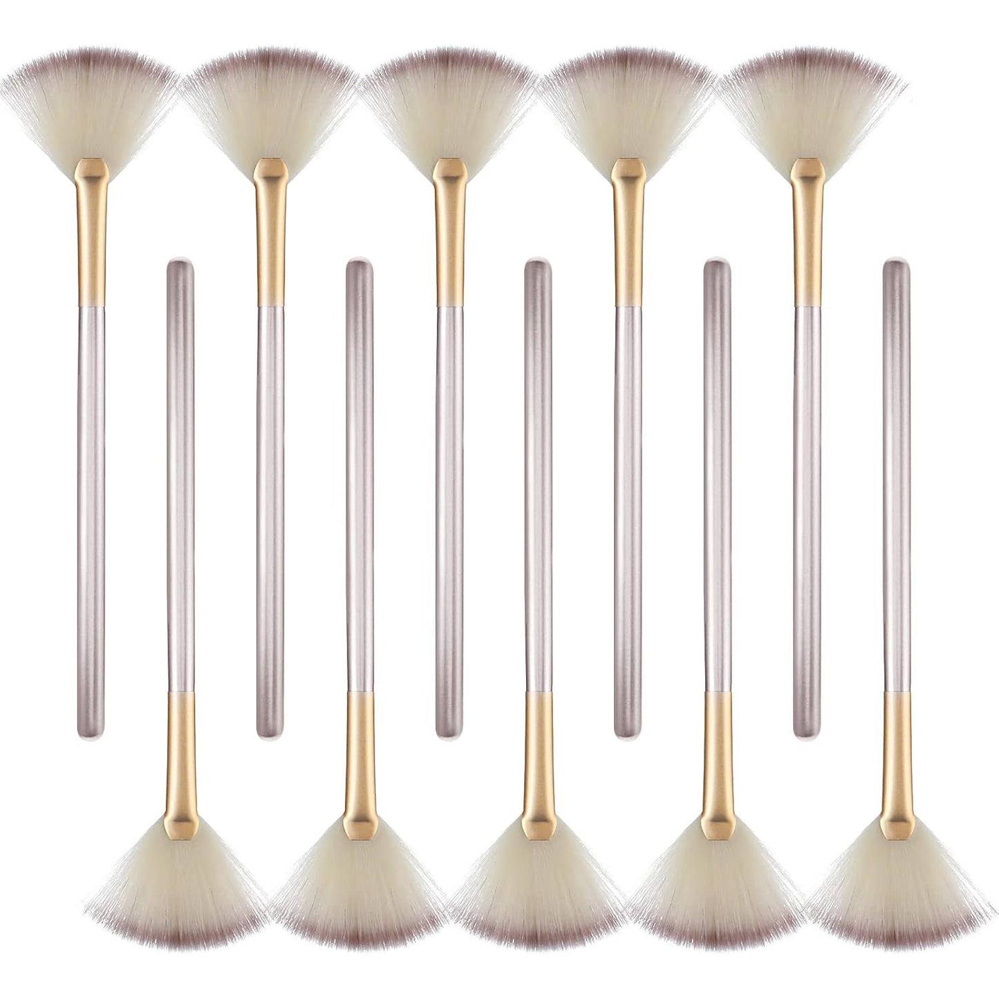 10 Professional Soft Facial Fan Brushes For Mask Mud Cream, Glycolic Peel & Makeup Application - Esthetician Tools With Champagne Finish