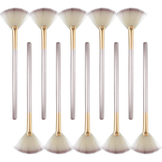 10 Professional Soft Facial Fan Brushes For Mask Mud Cream, Glycolic Peel & Makeup Application - Esthetician Tools With Champagne Finish