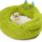 Cute Calming Dog And Cat Bed Indoor High Bolster Donut Dog Beds Comfortable Plush Cuddler Dog Be Size For Small Dogs And Cats Cute Cartoon Soft Bed Green