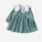 Peacock Blue Girl Floral Autumn Baby Girl Petal Collar Princess Dress Children's Clothing