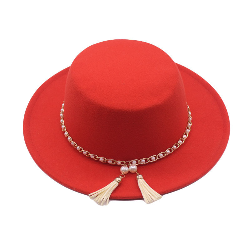 Fashion Flat Brim Top Hat Women Flat Top Woolen Hat