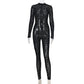 Sexy Flocked Jumpsuit With Hollow Zipper Perspective Sexy Women