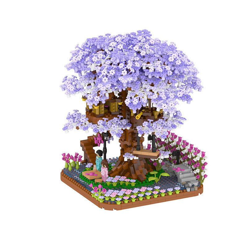 Purple Tree House Tiny Particles Puzzle Assembly
