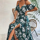 Flower Print Split Suspender Dress With Lace-up Design